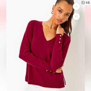 Lilly Pulitzer V-Neck Kaycee Sweater in Malbec Red